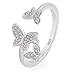 Produktbild Miotlsy Ring Schmetterling Silber 925 Adjustable Ring Women Ringe Verstellbare Ringe Silber Für Mädchen, Geschenk Zum Jahrestag