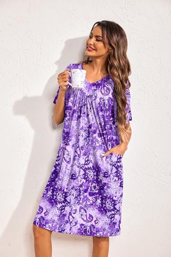 Image of Ekouaer Womens House Dress Floral Print Nightgown with Pockets Mumu Dress