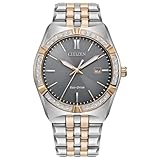 Citizen Eco-Drive Corso - Reloj de pulsera de acero inoxidable de dos tonos para hombre, 3 manecillas, fecha, Dos tonos/gris, Classic