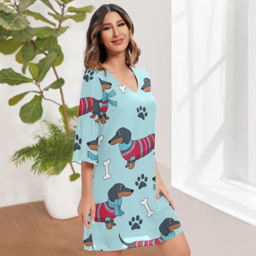 Robe de plage imprimée teckel bleu avec col en V élégant - 3