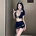 QNCLO Women's cosplay Halloween flight attendant uniform Japanese anime female secretary sexy lingerie (blue1)