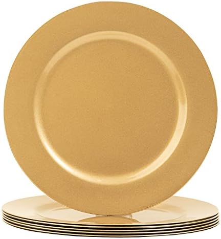 MAONAME Gold Charger Plates, Set of 6, 13-Inch Round Plastic Plate Chargers for Dinner Plate, Table Setting, Elegant Wedding Decor