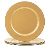 MAONAME Gold Charger Plates, Set of 6, 13-Inch Round Plastic Plate Chargers for Dinner Plate, Table