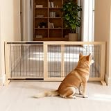 「新型レールフェンス」 Oapety ペットゲート 犬 柵 高さ50CM 伸縮幅約85～155cm 木製 ベットフェンス 置くだけ柵 室内 飛び出し防止柵 脱走防止 小型犬用 スムーズ ガイドレール付き