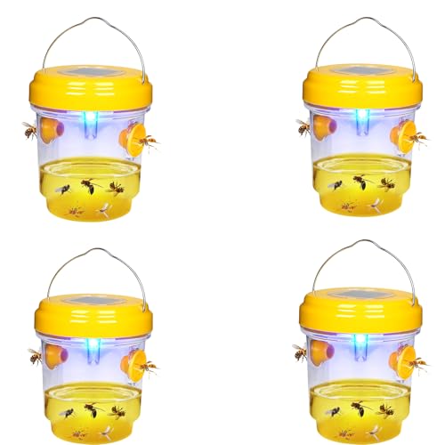 4pcs Trappola Calabroni e Vespe da Esterno con Luce LED – Trappola per Vespe e Calabroni da Esterno Riutilizzabile a Doppia Entrata, Senza Prodotti Chimici per Giardino e Balcone (4Con luce)