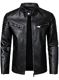 HOOD CREW Men’s Faux Leather Motorcycle Jackets Stand-up Collar Leather Jacket Vintage Coats Outwear Black M