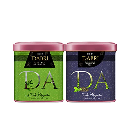 Image of DABRI Original Green Tea Tin Box 40gm & Darjeeling Orthodox Tea Tin Box 80gm - 120gm Combo|Natural Flavoured Loose Leaf|Antioxidant-Rich|Premium Organic Blend| Immunity, Digestion & Stress Support