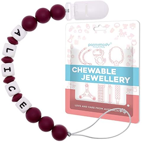 Dummy Clip Personalised Name Panny & Mody Customized Silicone Teething Beads Binky Holder for Boys and Girls Baby Shower Daycare(Multicolor) (Wine Red) Cover