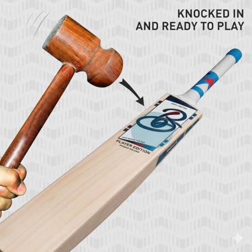 Image of Full Size English Willow Cricket Bat, Cross Weave Tape on The Face | Lightweight | Wooden Long Handle | Free Cover Play for Leather Ball (Player Edition)