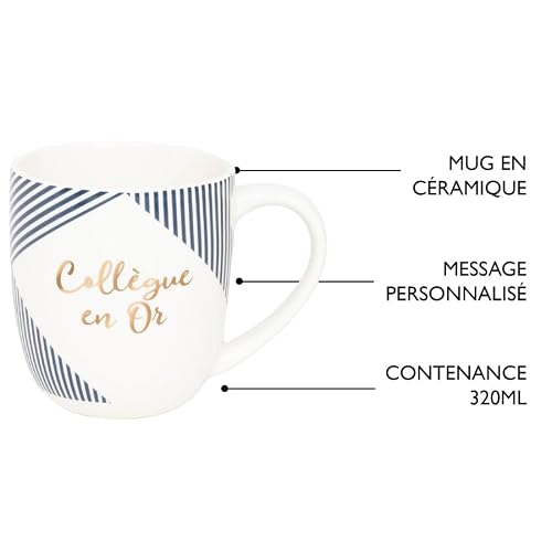DRAEGER PARIS 1886 - Mug blanc et bleu en céramique Collègue en or - Idée Cadeau Mug Humour pour Collègue, Frère, Ado, Ami, Partenaire - Tasse originale avec Coffret Cadeau – vue 2