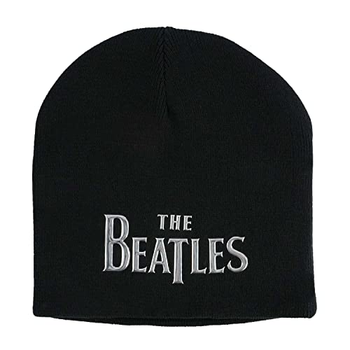 Beatles Men’s Drop T Logo (Sonic Silver) Beanie Black - Les Beatles, Paul McCartney, John Lennon, RIngo Starr, George Harrison Beatles Men's Drop T Logo (Sonic Silver) Beanie Black
