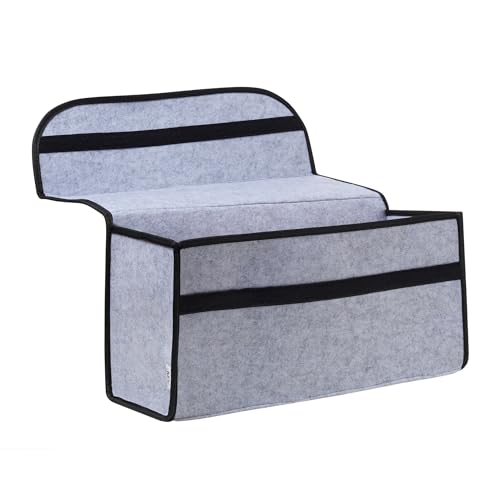 Image of JVCV Large Car Trunk Boot Organizer, Car Storage and Organizer Anti Slip Car Accessories Organizer for Car, Suv, Sedan, Truck, Minivan Anti Slip Bottom (LARGE - Light Grey).