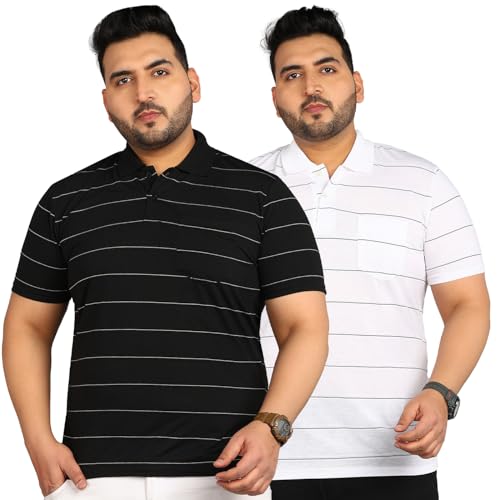 Image of INKKR Plus Size Men's Regular Fit Striped Polo Tshirt Combo