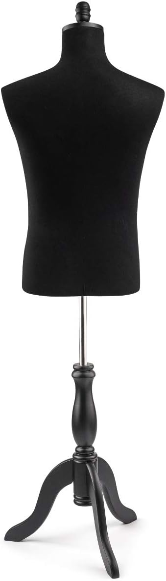 Male Display Dress Form Mannequin in Black Jersey on Traditional Wood Tripod by TSC-Medium-Black