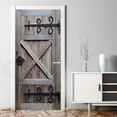 Tizhweqo Pegatina Puerta Casa de Campo Pegatinas para Puertas Puerta de Madera Adhesivo Vinilo 3D Puerta Pegatina Pared Murales Papel Pintado Poster para Sala de Baño Decorativos 80x200 cm a5528