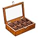 Produktbild FIONAT Uhrenbox Schmuckkästchen Herren Geschenk Reisen Damen Kaffee Farbe Retro Holz Schiebedach 8 Flip Kruste Fleece Aufbewahrungsbox 27,8 * 18,8 * 7,6 cm