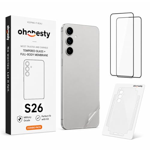 Image of UNBREAKcable Samsung Galaxy S26 Full Coverage Pack of 2 in 1 Full Glue Tempered Glass Combo with Back Membrane Protector 9H Hardness HD Clear Bubble Free Edge to Edge Protection (By ohonesty)