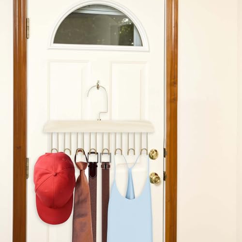 Gürtelhalter Kleiderschrank, 2 Stück rutschfest Holz Kleiderbügel Krawattenhalter mit 8 Haken 360 Grad Drehbarer Krawattenbügel Schalhalter Gürtel Schal Organizer Aufbewahrung (Milchig)