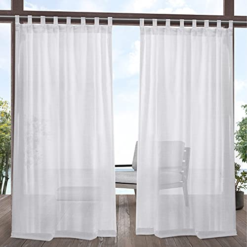 Exclusive Home Miami Semi-Sheer Indoor/Outdoor Hook-and-Loop Tab Top Curtain Panel Pair, 54x96, Winter White