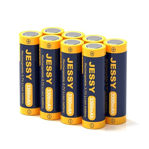 JESSY 8 Pack 3.7Volt Rechargeable Battery Flat Top, 3.7V Lithium Batteries 3300mAh High Capacity for LED Flashlights, Headlights, Camera, Small Fans, Toys