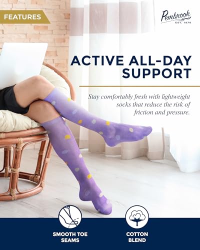 Image of Pembrook Light Compression Socks for Women - 6 Pairs |8-15 mmHg | Polkadots, Zigzag, Crisscross | Soft | Graduated