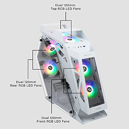 Image of ZEBRONICS ZEB-947W Valhalla computer case /Gaming Chassis, Supports Micro ATX Motherboard, RGB Sync Support, AIO Cooler, Dual 120mm RGB Cooling Fans, Tempered Glass Side Panel, Acrylic Front Panel (White)