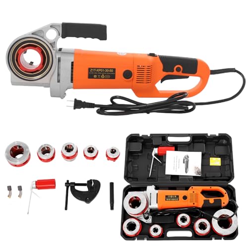Electric Pipe Threader 2300W Pipe Threading Machine Pipe Thread Cutting Tool Pipe Threading Kit with 6 Dies (2 1-1/2 1-1/4 1 3/4 1/2) for Plumbing Installation Construction Sites