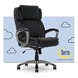 Serta Garret Executive Office Chair, Ergonomic Mid-Back with Lumbar Support, Semi-Plush Cushion and Body Pillows, Padded Armrests, Swivel Base, Bonded Leather, Black