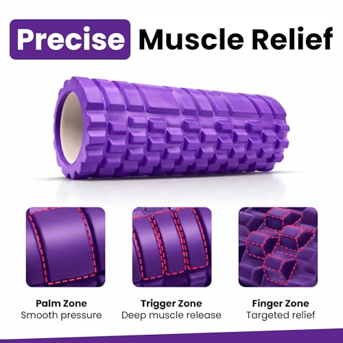 Image of Yogikuti Foam Roller for Muscle Recovery | High-Density Deep Tissue Massage Roller | Relieves Back Pain & Muscle Tension | Textured Anti-Slip Surface | Fitness & Yoga Tool (Purple, Large)