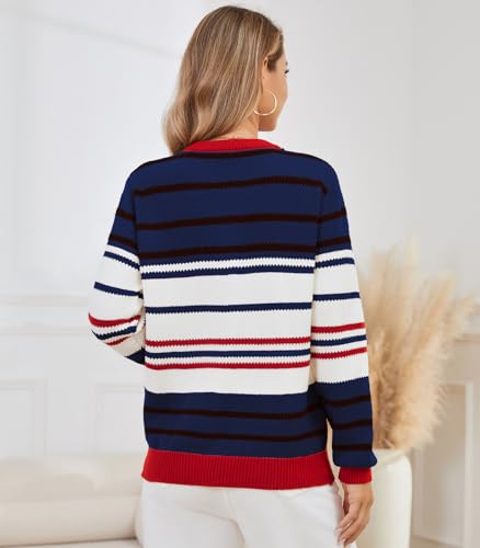Image of ANCAPELION Women's Christmas Sweater Pullover Vintage Color Block Chunky Knit Sweater Tops