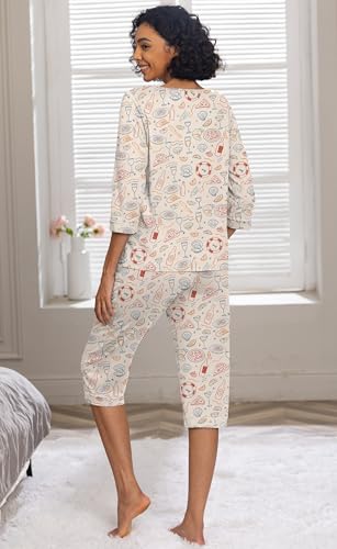 Image of PrinStory Womens Pajama Sets Capri Pjs Soft Lounge Sets XS-4XL