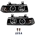 TRQ 2 Piece Headlight Assembly Set LED Halo Rings Black Bezel Driver & Passenger Side Compatible with BMW 318i 94-97 318iS 92-97 323i 98-99 325i 94-95 325iS 92-95 328i 96-98 328iS 96-99 M3 95-99