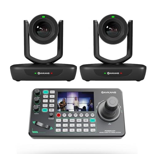 AVKANS NDI Camera Bundle Kits, LV20N Live Streaming PTZ with SDI HDMI for Church Worship Live Streaming PowerJoy JoyStickController Keyboard