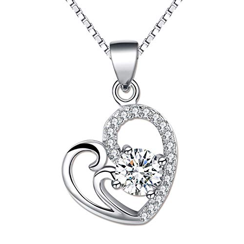 chaomingzhen Sterling Silver Half Heart Clear Cubic Zirconia Pendant Enhancer Women Girls Rhodium Plated