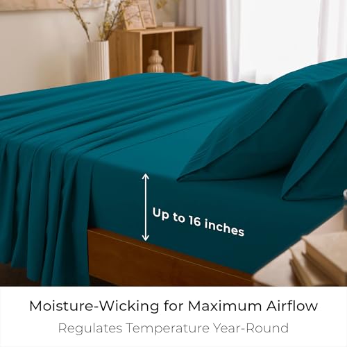 Image of Mellanni Queen Sheets Set - 4 PC Iconic Collection Bedding | Hotel Luxury, Extra Soft, Cooling Bed Sheets - Wrinkle, Fade, Stain Resistant (Queen, Teal)