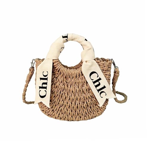Eiyye Small Woven Straw Handbag for Women Handmade Paper Rope Crossbody Purse with Top Handle Summer Bag for Phone Keys Cards（Khaki）