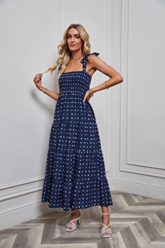 Image of kinstell Women's Summer Boho Spaghetti Strap Square Neck Ruffle Casual Flowy Long Dress Beach Swing Party Maxi Dress