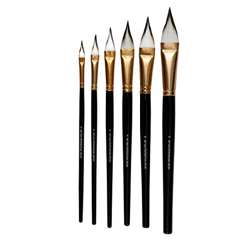 Image of Art Asia Cat's Tongue 6 pc Synthetic White Hair Brushes Set for Acrylic, Watercolor and Gouache Painting(Wood)