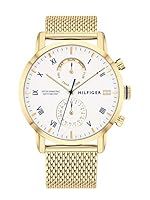 Tommy Hilfiger Men's Kane Gold Mesh Quartz Multi-function Watch, 1710403, Whtie, 44 mm