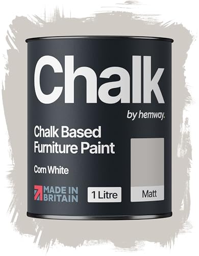 Hemway Chalk Based Furniture Paint, Corn White 1L, Matt Finish Shabby Chic, Chalk Paint Furniture & Walls, Quick Dry & 1 Coat