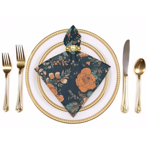 Servilletas de Tela Decorativas Flores Naranja y Verde 4 Pcs miniatura 3