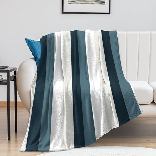 Couverture en flanelle 153 x 203 cm anti-frissons plaid à rayures bleues grand format - 8