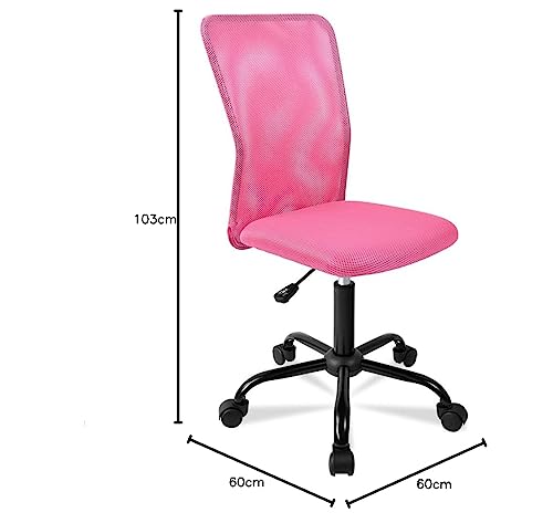 T-LoVendo Silla de Oficina o Escritorio ergonómica. Sin reposabrazos. Juvenil sin Brazos. Tela Transpirable. con Ruedas, giratoria. Rosa