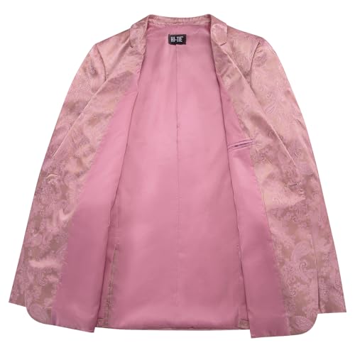 Hi-Tie Pink Mens Blazer Jacket Casual Sport Coats for Men One Button Silk Men's Suit Jackets Paisley Tuxedo Jacket Men3