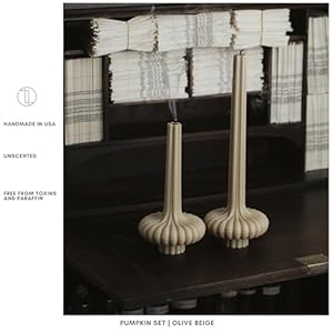 LAWA Set of 2 Pumpkin Base Candle - Beautiful Handmade Pillar Unscented Soy Wax Elegant Aesthetic Vase Candle Housewarming Gift Home Room Shelf Decor Idea Olive Beige LAWA Set of 2 Pumpkin Base Candle Beautiful Handmade Pillar Unscented Soy Wax Elegant Aesthetic Vase Candle Housewarming Gift Home Room Shelf Decor Idea Olive Beige