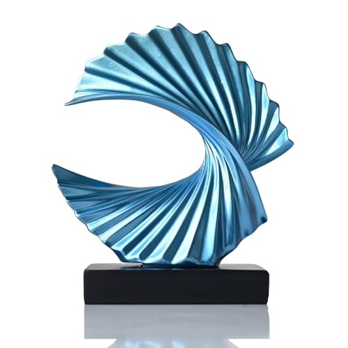 Escultura Abstracta Ola Marina Azul Moderna en Resina