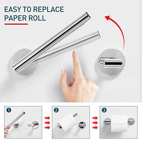 Pokim Chrome Toilet Paper Holder Silver Wall Mounted For Bathroom Excellent Sus 304 Stainless Steel Tissue Roll Handle For Mega, Washroom Flexible Pivot Large Tp Holder Mirror Polished #TOP1