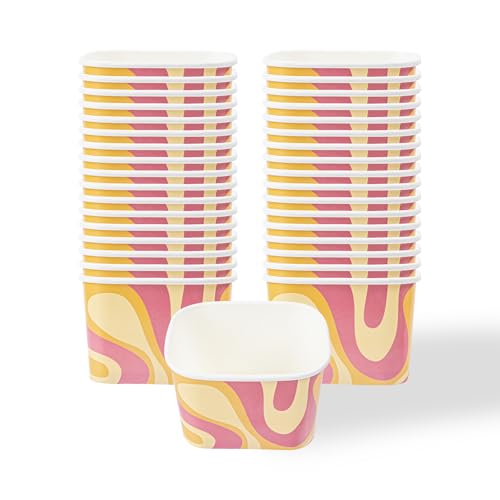 Image of Restaurantware Paper Cups 200 Count 12 Ounce Square Disposable Ice Cream Containers, Leak-Resistant Paper Dessert To Go Cups, Hot And Cold Food, Durable Tropical Twist Design, Lids Sold Separately