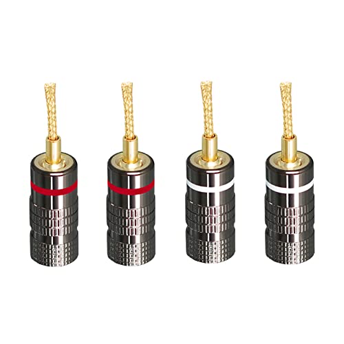 4PCS Spine a Banana, Spina a Banana da 4 mm, 24K HIFI Rame Puro Placcato Oro, Connettori Audio per Cavi di Altoparlanti Fever, Accetta Fili per Altoparlanti da 8AWG a 20AWG (Type6)