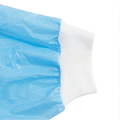 Vestidos de isolamento descartáveis AAMI Nível 1 azul - material PP + PE, fecho nas costas, punho el